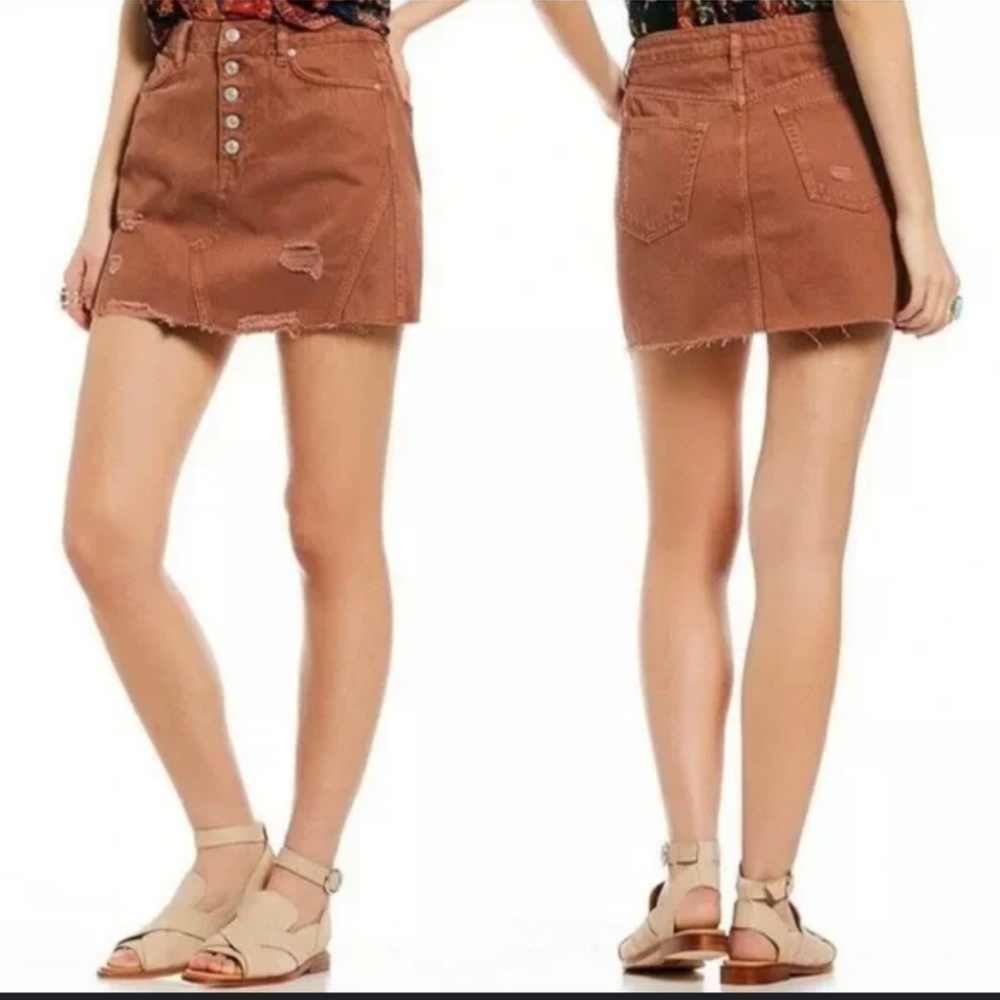 Free People We The Free Size 29 Bronze Distressed Button+Fly Mini Skirt
